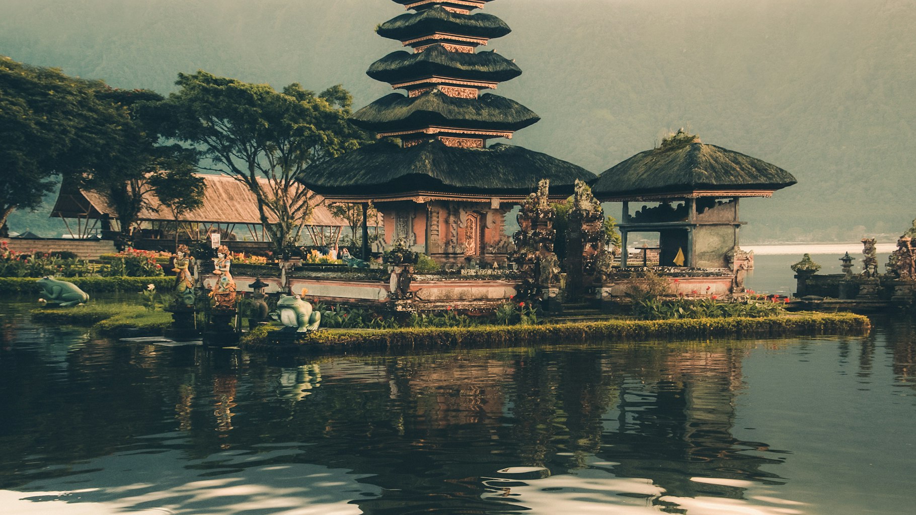 Bali rīsu terases ar palmu kokiem un vulkāna siluetu fonā Bali rīsu terases ar palmu kokiem un vulkāna siluetu fonā